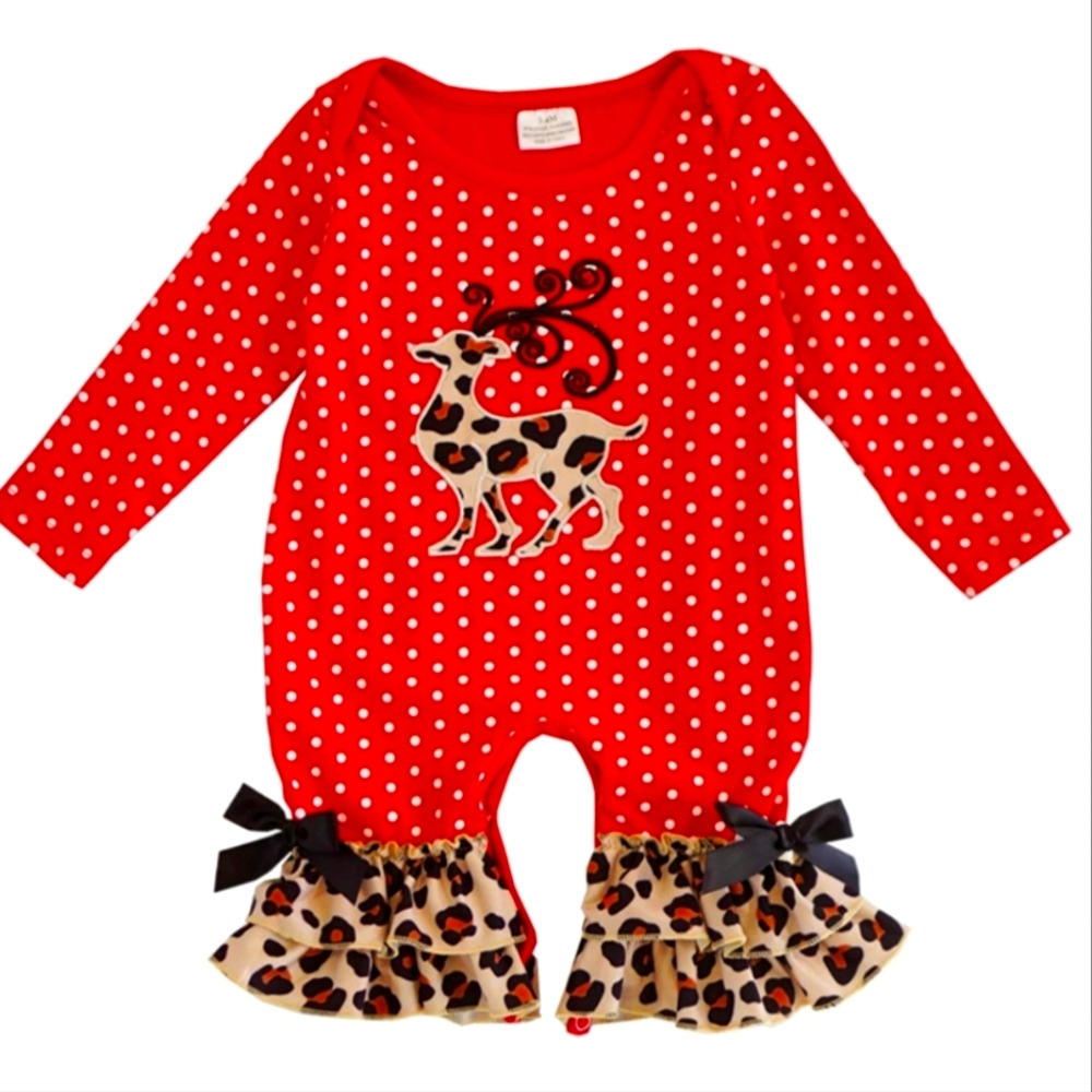Leopard Reindeer Ruffle Romper